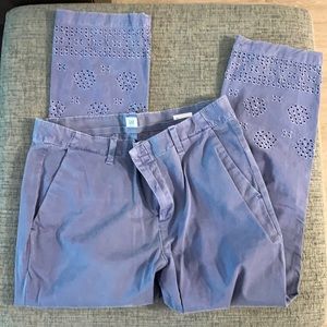 Blue/lilac ankle pants with detailing at bottom